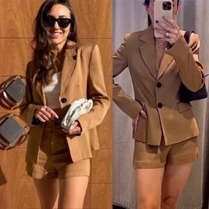 ZARA New Women Taupe Brown Tailored Blazer‎ Bloggers Christmas Size M Holiday